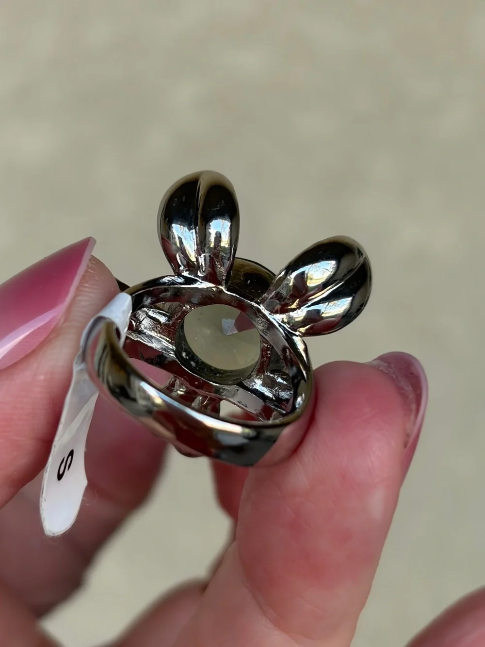 Camille Lucie Silver Flower Cocktail Ring with Smoky Crystal Center
